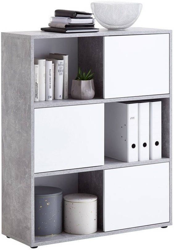 FD Furniture Ordnerkast Ruta 110 cm hoog in grijs beton met hoogglans wit