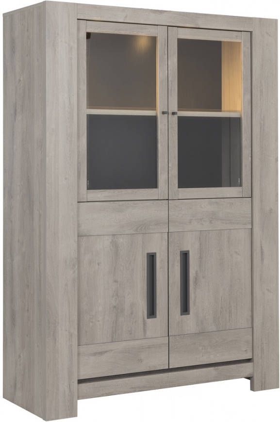Gamillo Furniture Vitrinekast Boston Large van 181 cm hoog in licht grijs eiken
