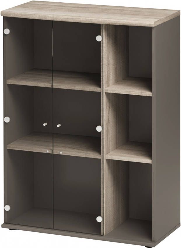Gamillo Furniture Vitrinekast Jazz van 114 cm hoog in grijs eiken met grijs