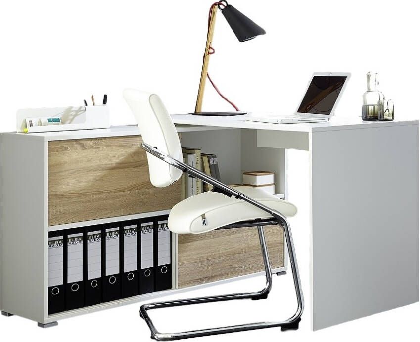 Germania Hoekbureau Slide 120 cm breed in wit met eiken