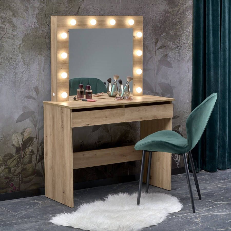 Home Style Kaptafel Make-uptafel Charme bruin 94 cm breed met spiegel en led