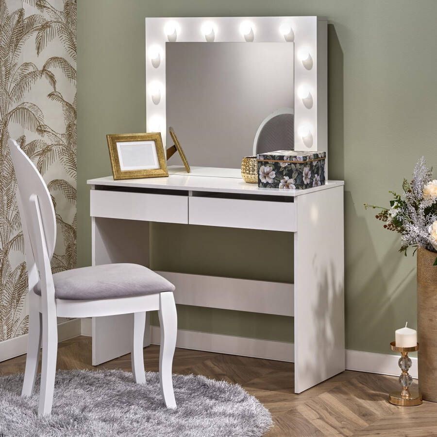 Home Style Kaptafel Make-uptafel Charme wit 94 cm breed met spiegel en led