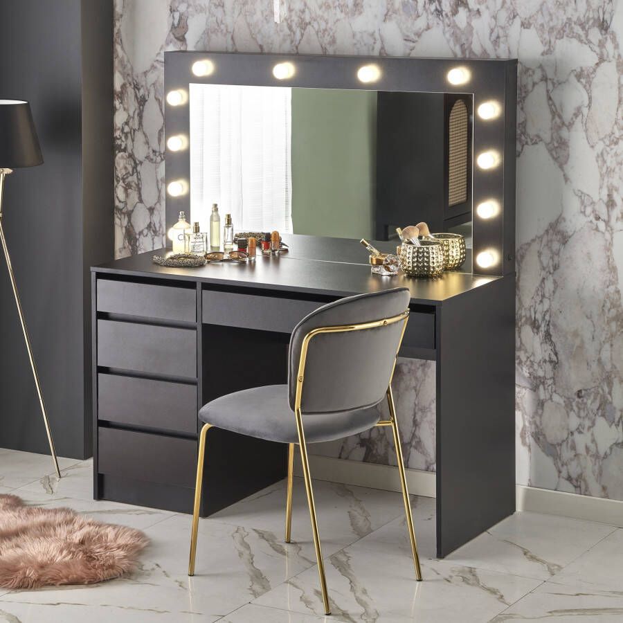 Home Style Kaptafel Make-uptafel Charme zwart 120 cm breed met spiegel en led