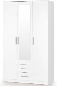 Home Style Kledingkast Lima 120 cm breed hoogglans wit met spiegeldeur