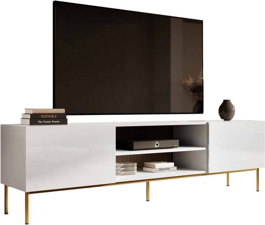 Home Style Tv-meubel Slide 200 cm breed hoogglans wit met goude poten