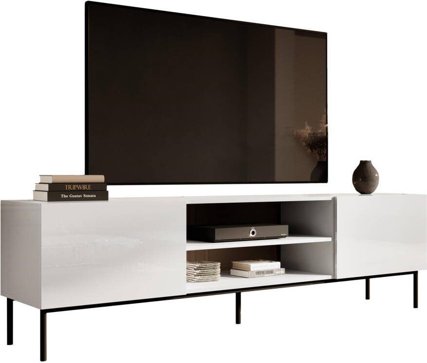 Home Style Tv-meubel Slide 200 cm breed hoogglans wit met zwarte poten