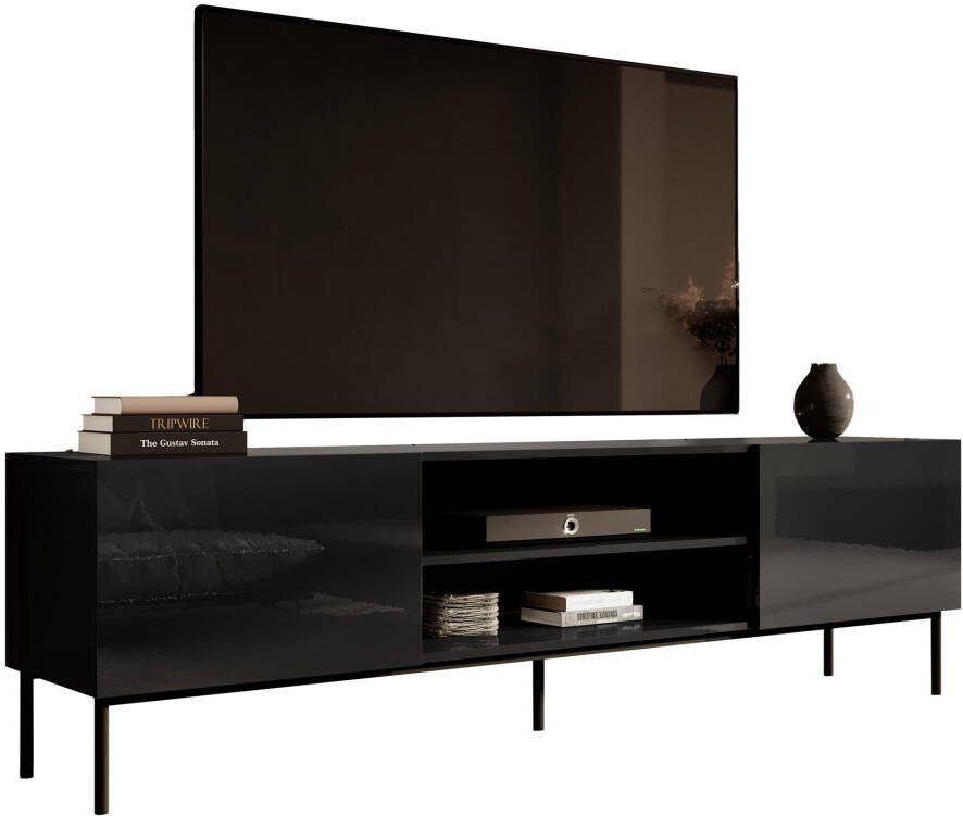 Home Style Tv-meubel Slide 200 cm breed hoogglans zwart met zwarte poten