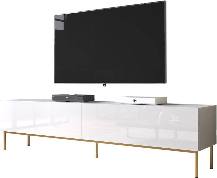 Home Style Tv-meubel Slide 2D 200 cm breed hoogglans wit met goude poten
