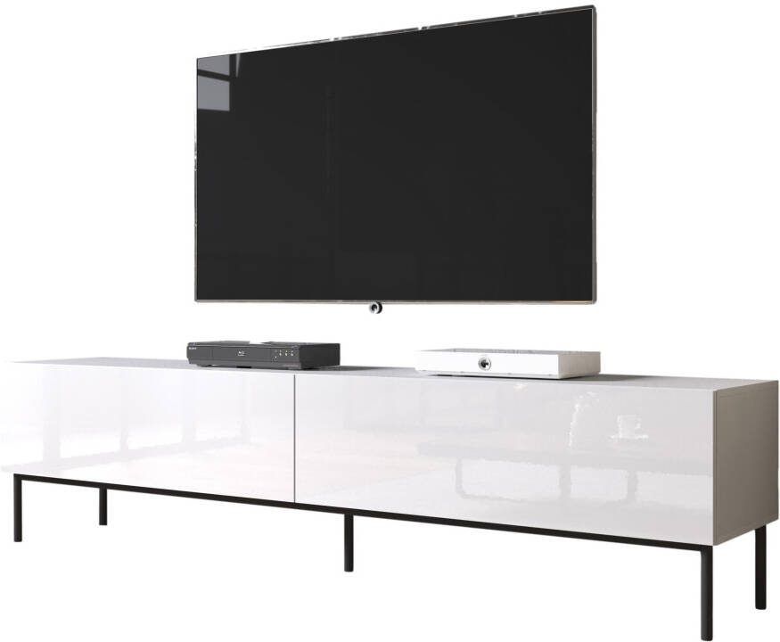 Home Style Tv-meubel Slide 2D 200 cm breed hoogglans wit met zwarte poten