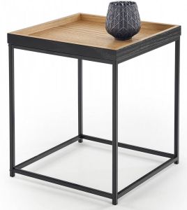 Home Style Vierkante salontafel Yava 42x49x42 cm breed in natuurlijk eiken met zwart