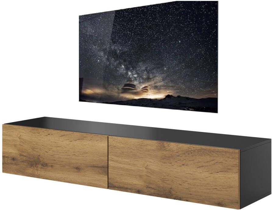 Home Style Zwevend Tv-meubel Livo 160 cm breed in votan eiken met antraciet