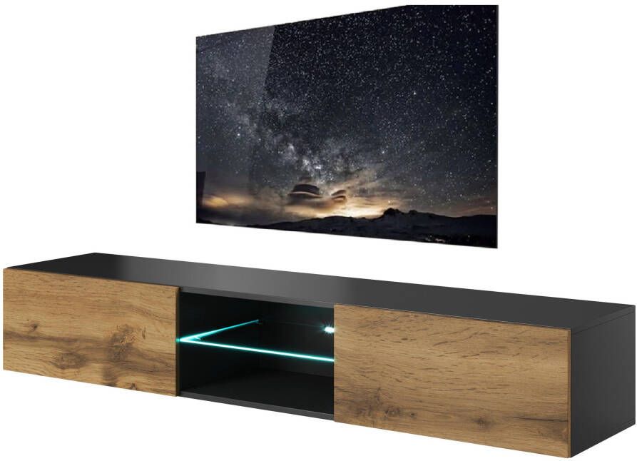 Home Style Zwevend Tv-meubel Livo 180 cm breed in votan eiken met antraciet
