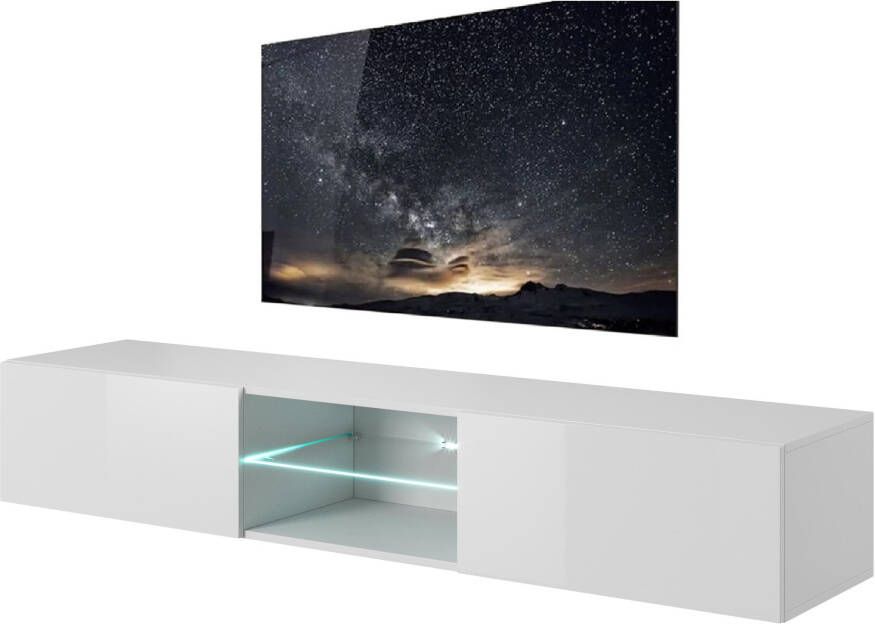 Home Style Zwevend Tv-meubel Livo 180 cm breed in wit met hoogglans wit