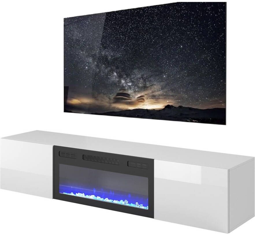 Home Style Zwevend Tv-meubel Livo 180 cm breed wit met sfeerhaard