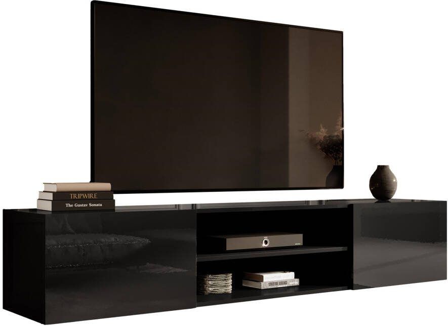 Home Style Zwevend Tv-meubel Slide 200 cm breed hoogglans zwart