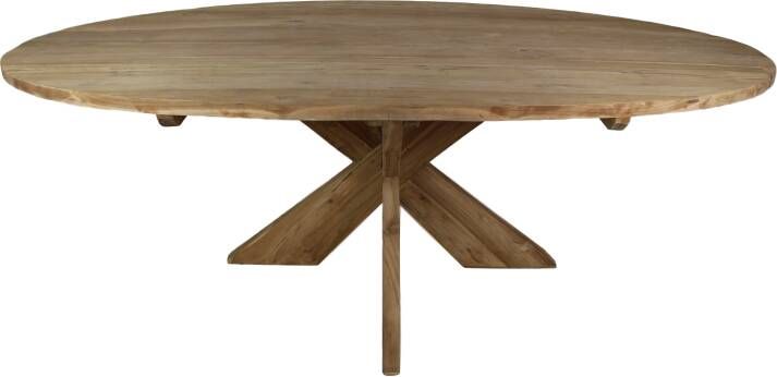 HSM Collection Ovale eettafel met kruispoot 220x110 cm blank teak