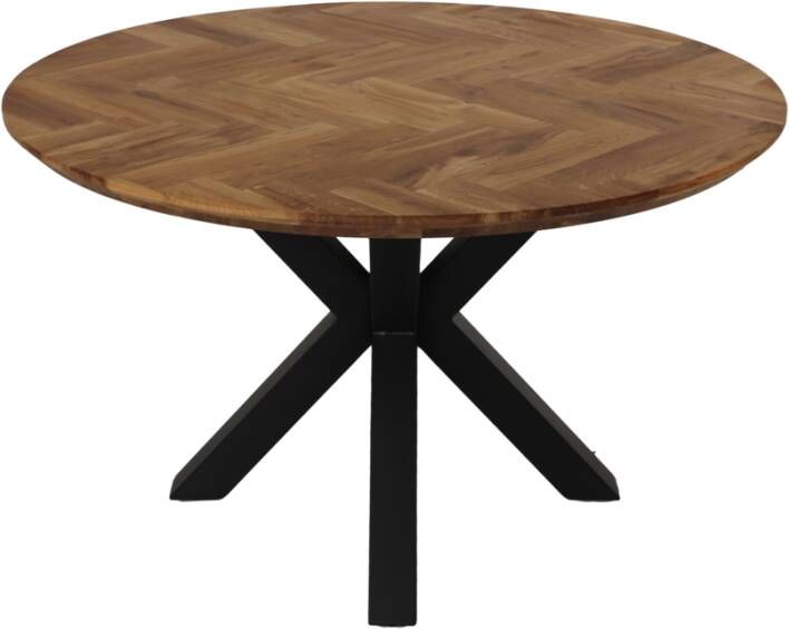 HSM Collection Ronde eettafel vissengraat 100 cm Naturel eiken met zwart