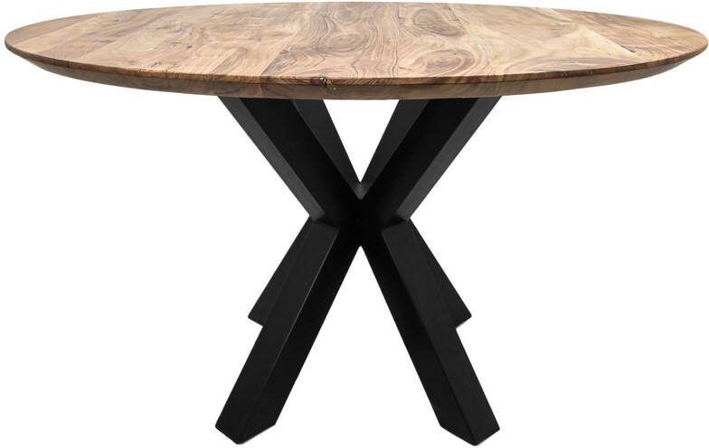 HSM Collection Ronde eettafel Zurich 140 cm Naturel zwart met Acaciahout metaal