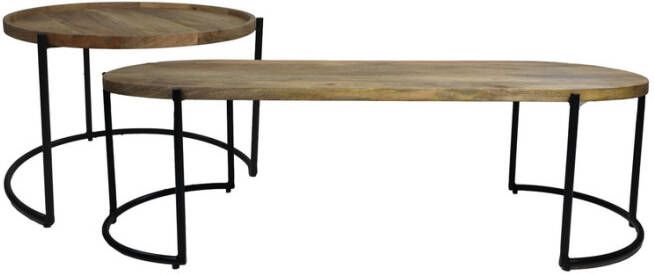 HSM Collection Salontafelset Ovaal Rond Mangohout metaal Set van 2