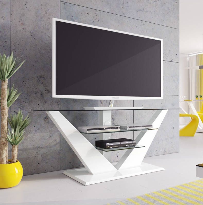 Hubertus Meble Tv-meubel Luna 140 cm breed met Led Hoogglans wit