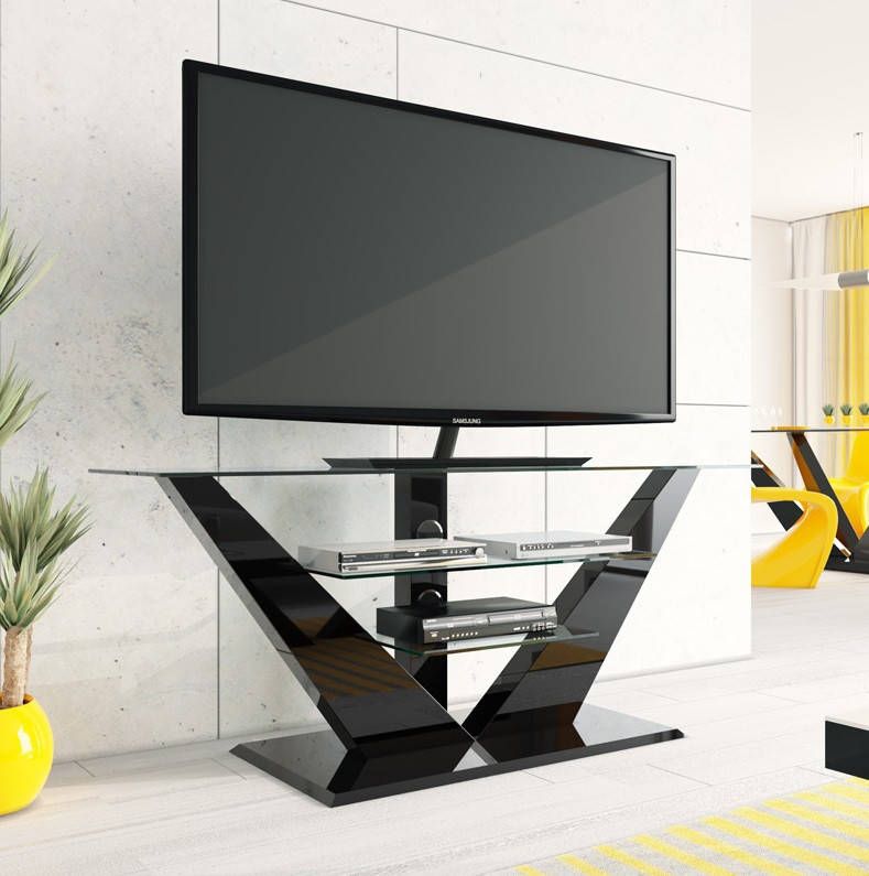 Hubertus Meble Tv-meubel Luna 140 cm breed met led Hoogglans Zwart