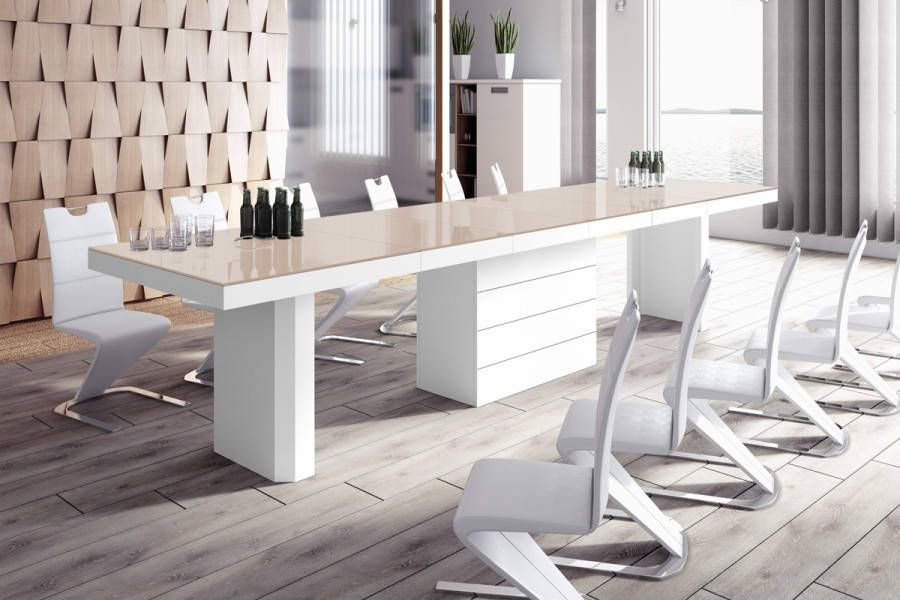 Hubertus Meble Uitschuifbare eettafel Kolos 140 tot 332 cm breed in hoogglans cappuccino met wit