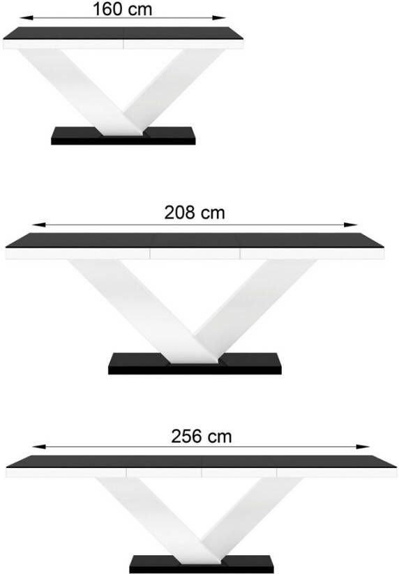 Hubertus Meble Uitschuifbare Eettafel Victoria 160cm tot 256cm Hoogglans Zwart met Wit