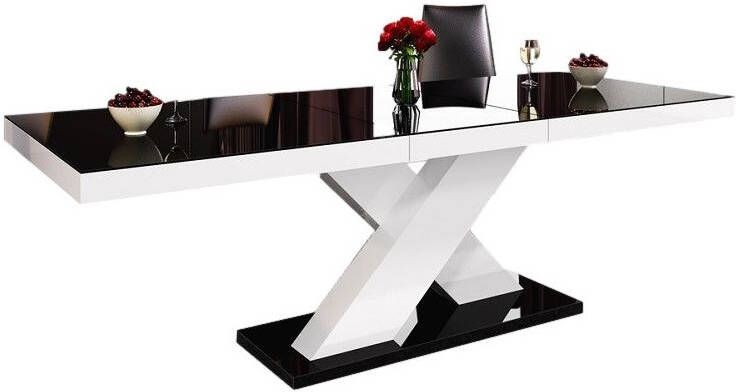 Hubertus Meble Uitschuifbare Eettafel Xenon 160 cm tot 210 cm Hoogglans Zwart met wit