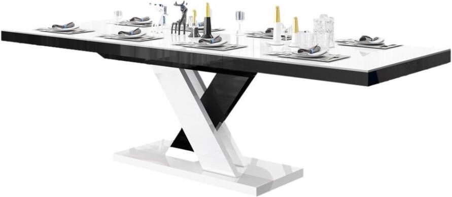 Hubertus Meble Uitschuifbare eettafel Xenon lux 160 tot 256 cm breed in hoogglans wit met zwart