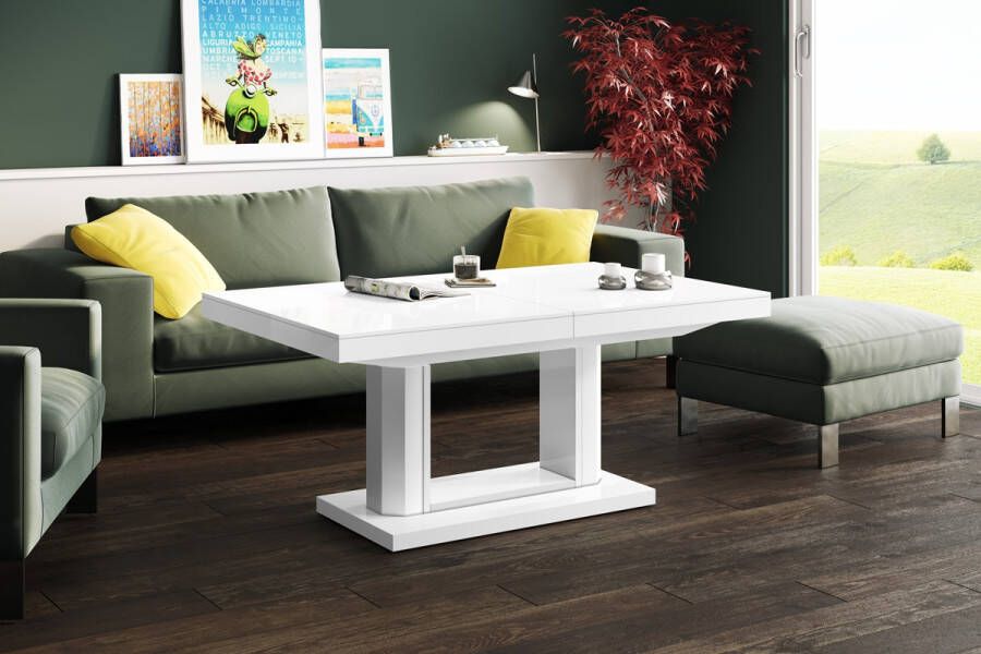 Hubertus Meble Uitschuifbare salontafel Quadro Lux 120 tot 170 cm breed in hoogglans wit