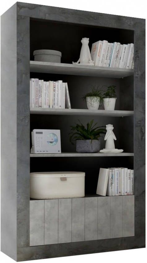 Pesaro Mobilia Boekenkast Urbino 190 cm hoog in oxid met grijs beton