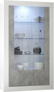Pesaro Mobilia Buffetkast Urbino 190 cm hoog hoogglans wit met grijs beton glazen deur