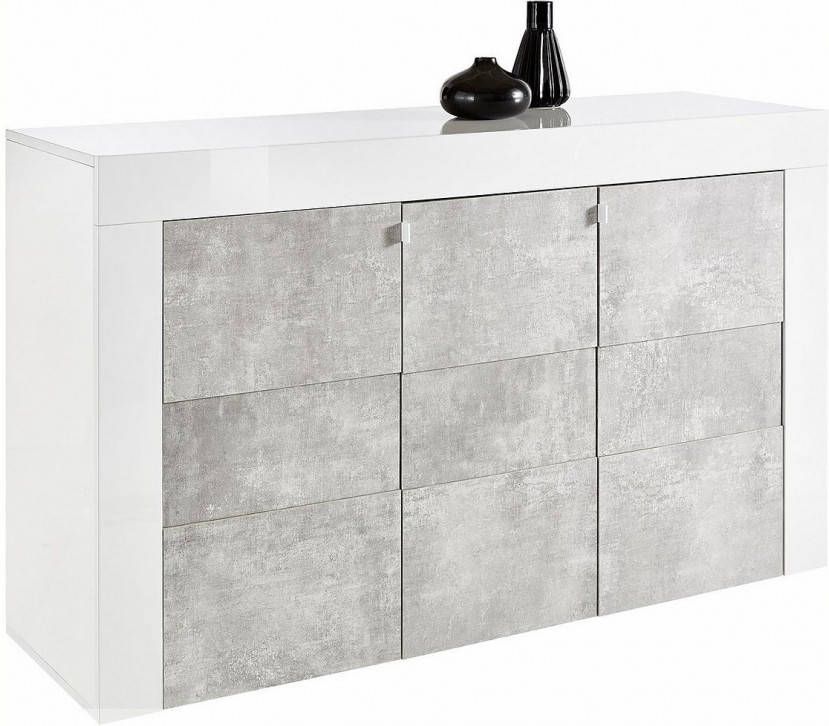 Pesaro Mobilia Dressoir Easy 138 cm breed Hoogglans wit met grijs beton