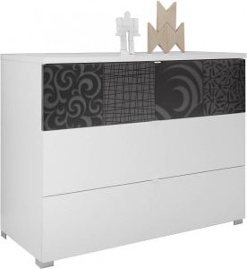 Pesaro Mobilia Ladekast Perez 104 cm breed in mat wit met hoogglans antraciet
