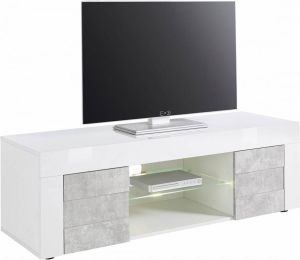 Pesaro Mobilia Tv-meubel Easy 138 cm breed in hoogglans wit met grijs beton