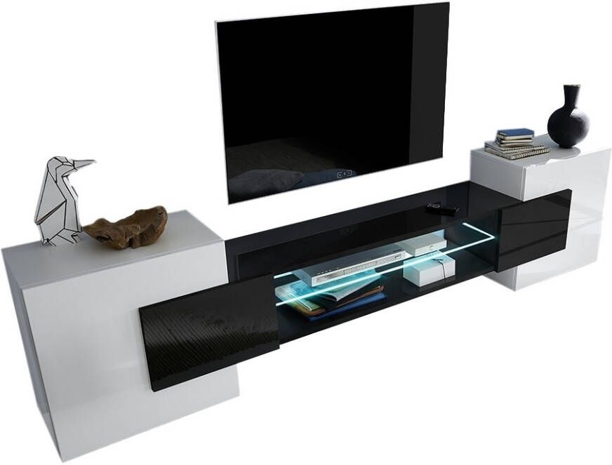 Pesaro Mobilia TV-meubel Incastro 61 cm hoog in hoogglans wit met zwart