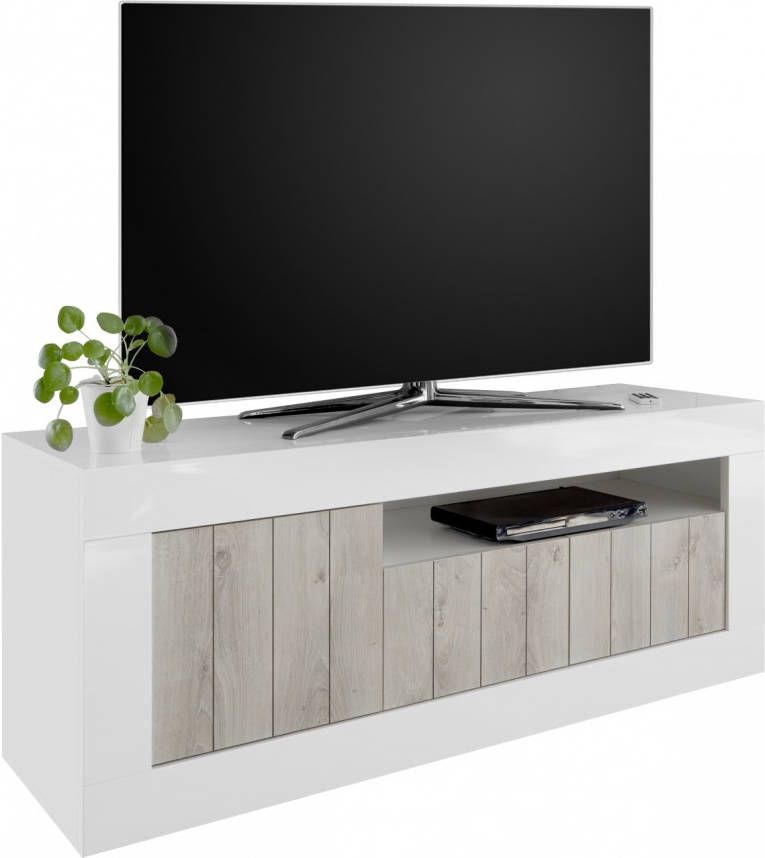 Pesaro Mobilia Tv-meubel Urbino 138 cm breed in hoogglans wit met grenen wit