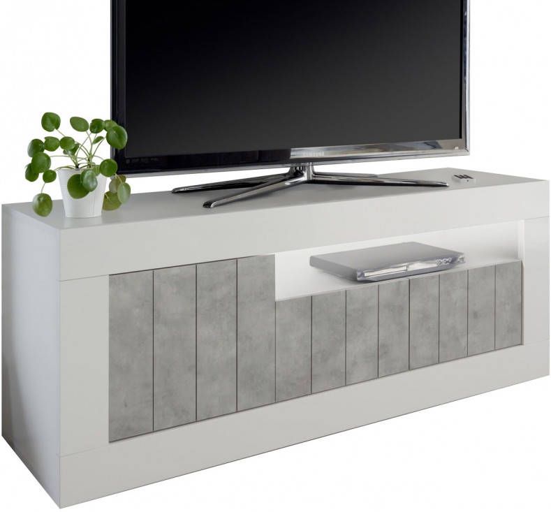 Pesaro Mobilia Tv-meubel Urbino 138 cm breed in hoogglans wit met grijs beton