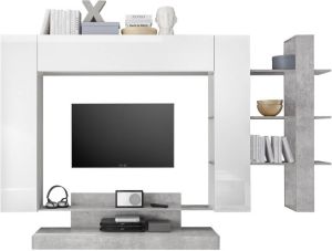 Pesaro Mobilia Tv-wandmeubel Jason 259 cm breed in wit met grijs beton