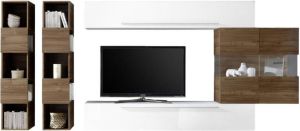 Pesaro Mobilia TV-wandmeubel set Feder in hoogglans wit met walnoot
