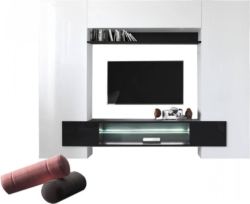 Pesaro Mobilia TV-wandmeubel set Incastro 191 cm hoog Hoogglans wit met zwart