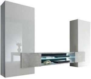 Pesaro Mobilia TV-wandmeubel set Incastro 258 cm breed Hoogglans wit met grijs beton