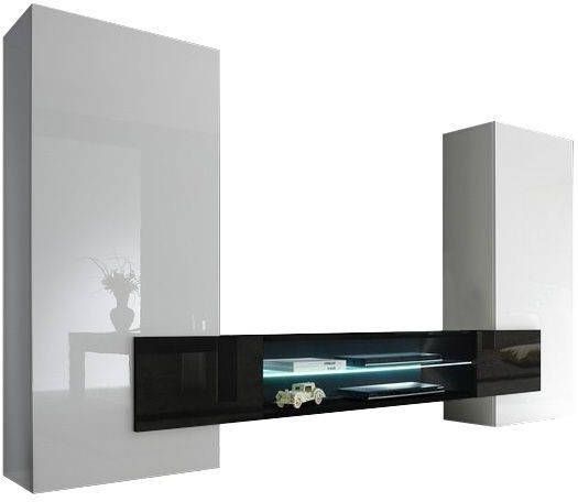 Pesaro Mobilia TV-wandmeubel set Incastro 258 cm breed Hoogglans wit met zwart