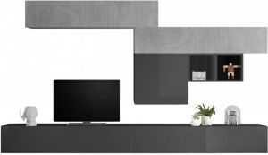 Pesaro Mobilia TV-wandmeubel set Kera in hoogglans grijs met grijs beton