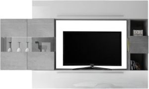 Pesaro Mobilia TV-wandmeubel set King in hoogglans wit met grijs beton