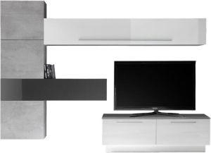 Pesaro Mobilia TV-wandmeubel set Maitre in hoogglans wit en grijs met oxid