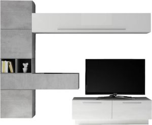 Pesaro Mobilia TV-wandmeubel set Toca in hoogglans wit met grijs beton