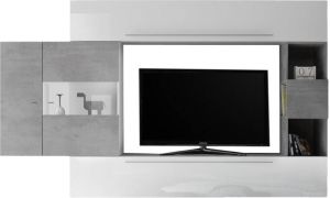 Pesaro Mobilia TV-wandmeubel set Vinito in hoogglans wit met grijs beton