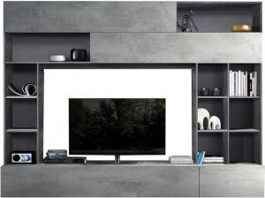 Pesaro Mobilia Tv-wandmeubel Tiko 277 cm breed in Oxid met grijs beton