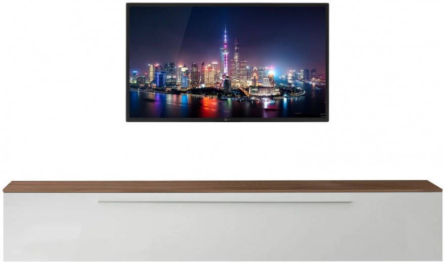 Pesaro Mobilia Zwevend Tv-meubel Tesla 210 cm breed in hoogglans wit met walnoot